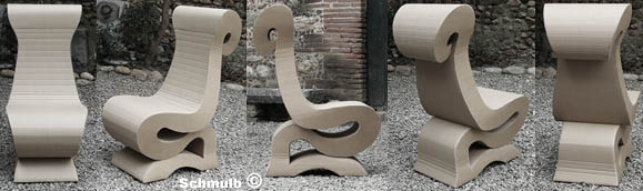 Chaise en carton brut fabriqu�e avec lune methode Schmulb